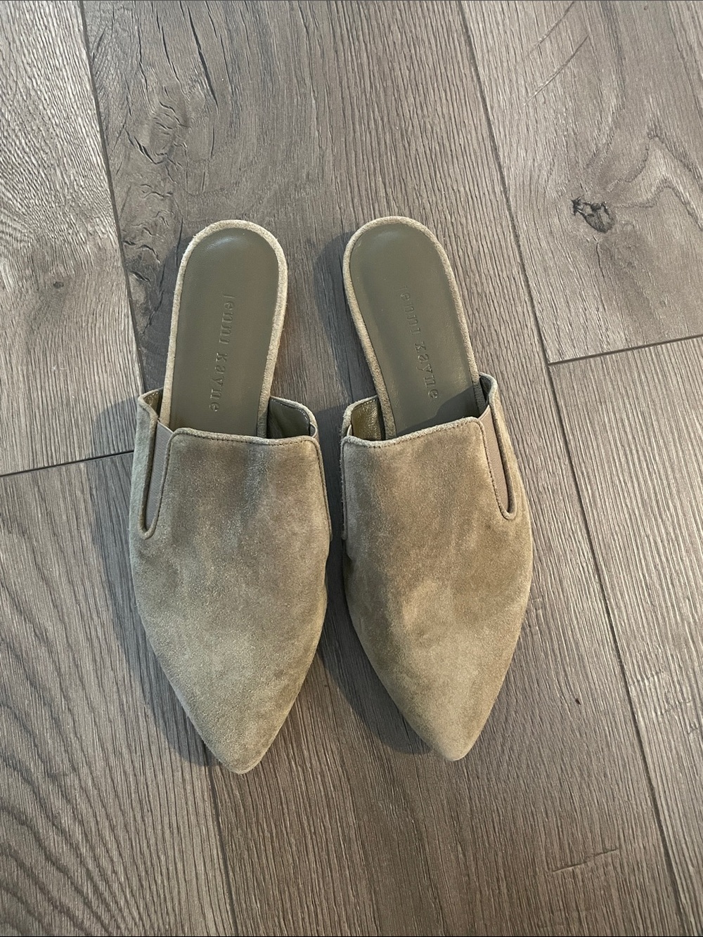 Jenni Kayne Pointed Toe Tan Suede Flats Mules Sz:(36) 6